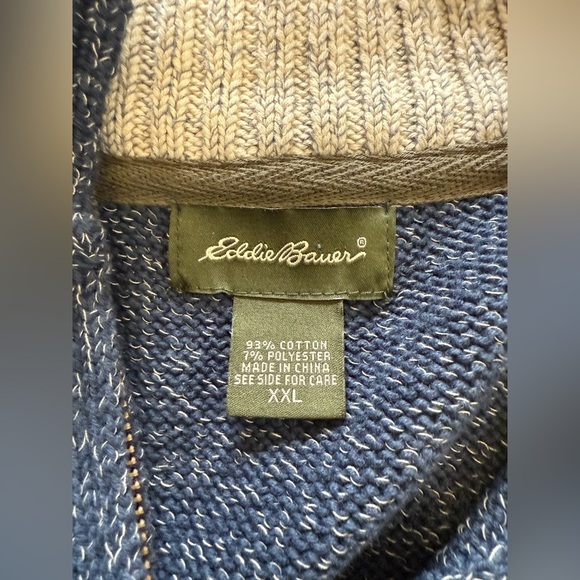Eddie Bauer Men’s 3/4 Zip Navy Blue Stripped Long Sleeve Pullover Sweater - XXL - Picture 5 of 9